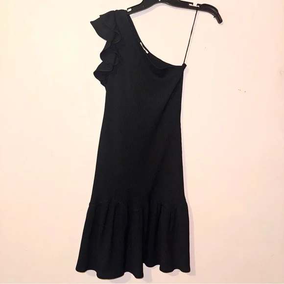 Rebecca Taylor Black One Shoulder Ruffle Jersey Dress Size XS NWOT! - Picture 3 of 10
